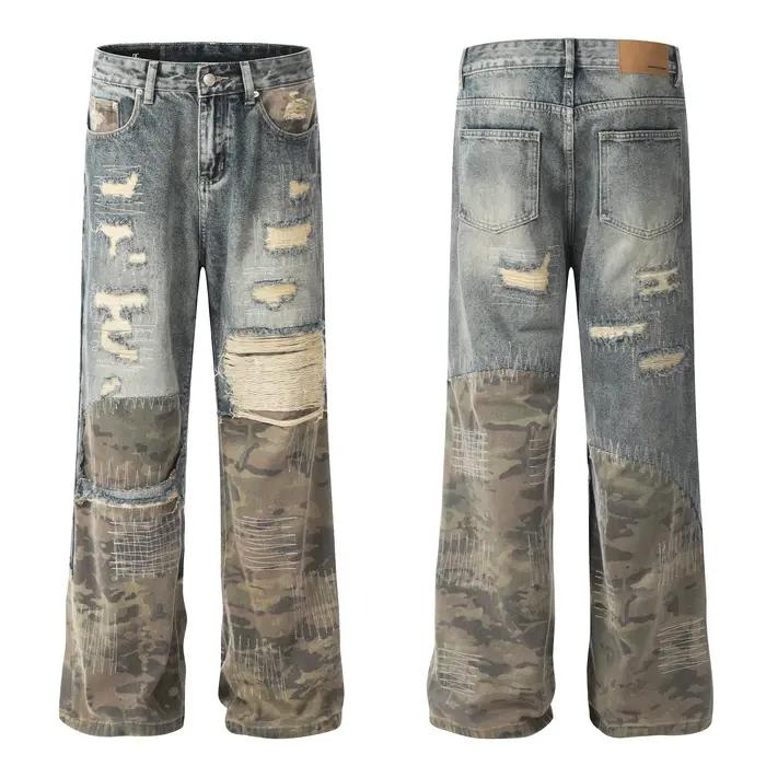 POPDADA américain nouveau jean couture à la mode rue Vintage hommes et femmes pantalon ample tendanc