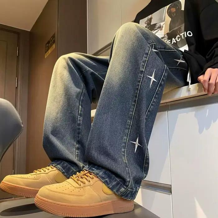 Jean en denim pour homme, style hip-hop américain rétro, coupe droite ample, tendance, nouvelle coll