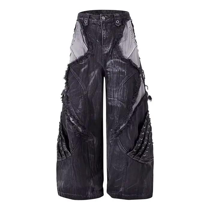 2025 américain rétro Y2K Style sale lavé Patchwork Baggy femmes déchiré jean pantalon pour femme vêt