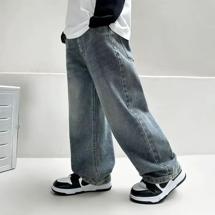 Jeans droits pour garçons, style streetwear, nouveaux jeans pour enfants moyens et grands, coupe dro