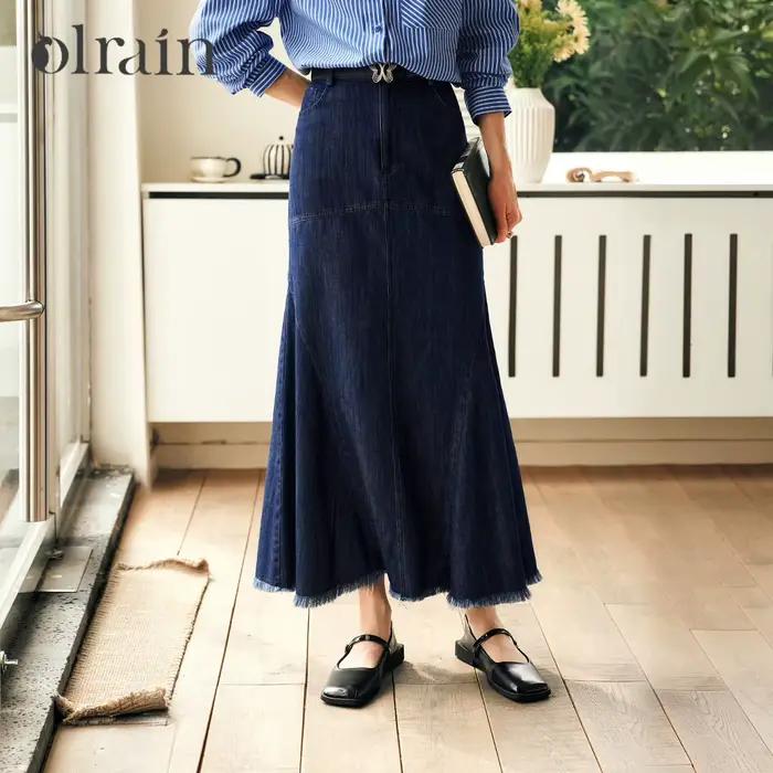 Jupe sirène en jean français OLrain pour femme, collection automne 2026, taille haute, coupe sirène,