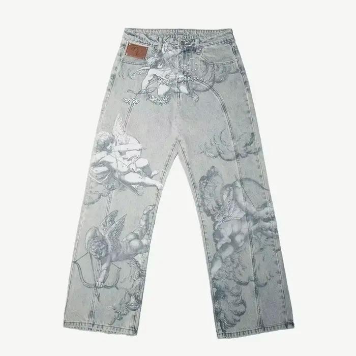 Y2k rétro Baggy jean à la mode cupidon ange modèle hommes femmes pantalon américain Hip Hop Streetwe