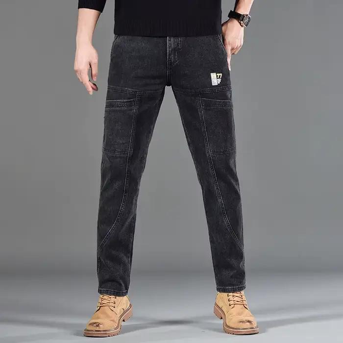 Jean imprimé à Six poches pour hommes, petit Style coupe droite, vêtements décontractés et confortab