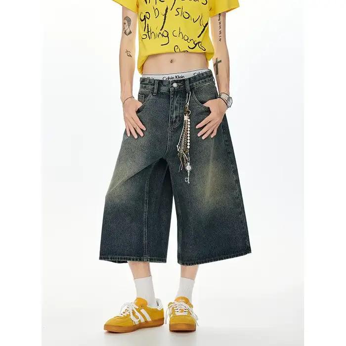 Pantalon Capri en Denim Américain Délavé Vintage 2026, Jeans Rétro Unisexe Mi-Long pour Hommes et Fe