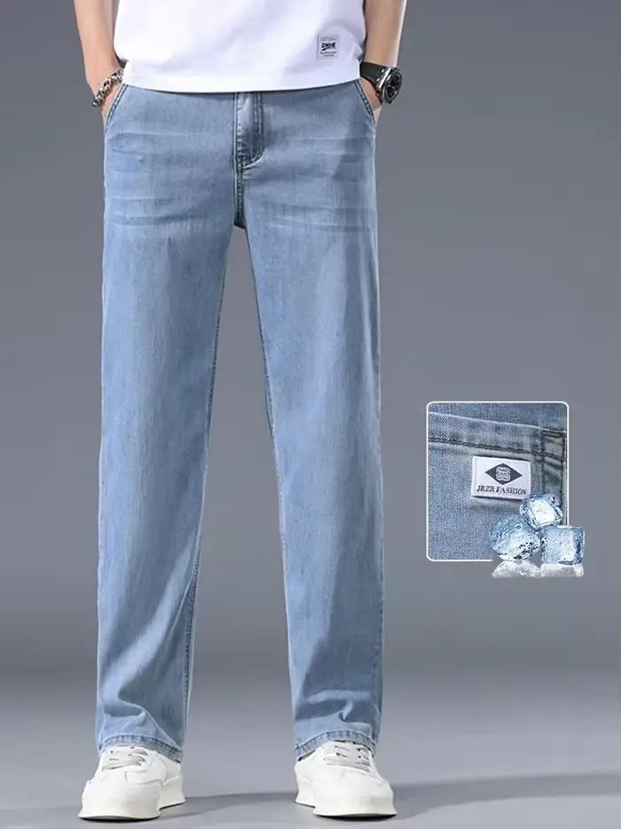 Lyocell affaires jean hommes printemps mince décontracté droit mode ample marque pantalon confortabl
