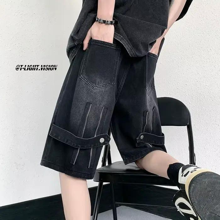 Short en jean à cinq points pour hommes, pantalon d'été fin, tendance, frit, style de rue, ample et 