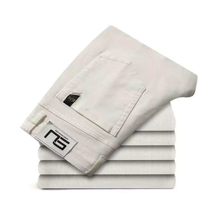 Jean Blanc Décontracté pour Homme, Style Classique, Coupe Droite Régulière, Doux, FJMale, Avancé, 20