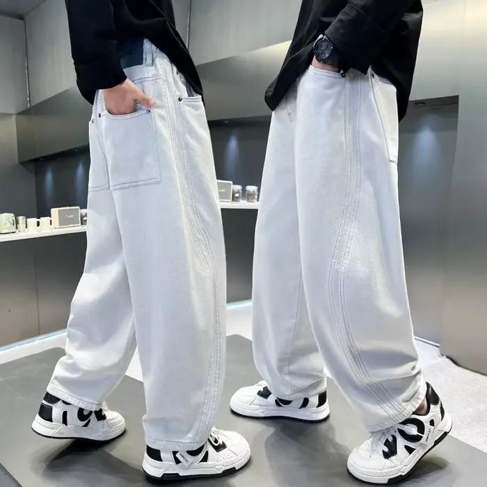 Nouveau élégant enfants blanc Baggy jean pour adolescents garçon 2026 printemps automne large Denim 