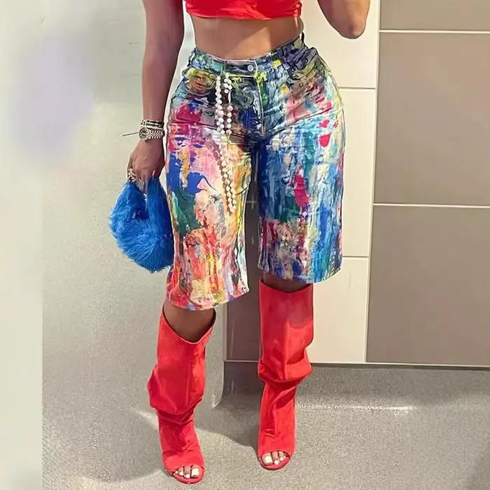 CM.YAYA Denim pantalon femmes rétro Sexy Graffiti imprimé jean déchiré pantalon droit 2025 rue brode