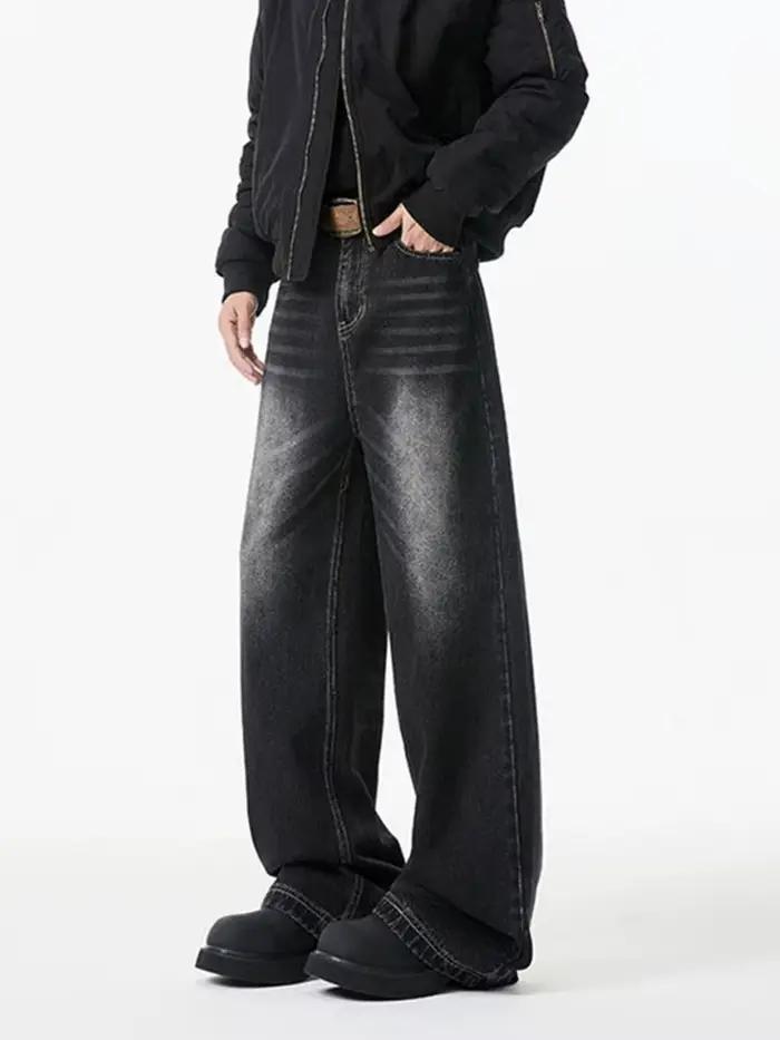 Nouveau Jean Rétro Délavé Coupe Droite 2026 pour Homme – Pantalon en Denim Ample Style Hip-Hop Y2K E