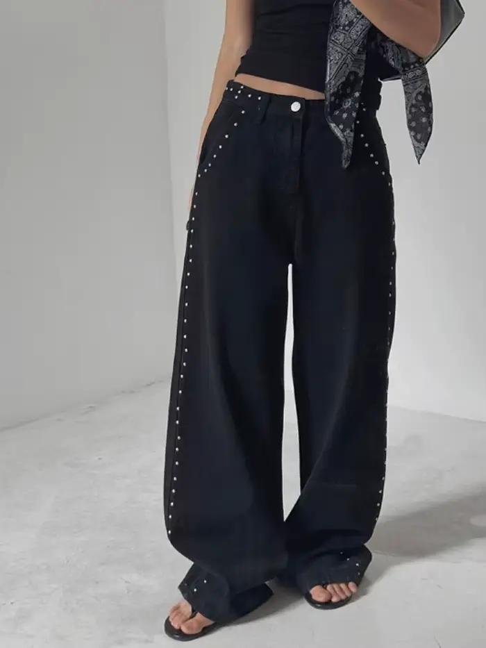2025 américain rétro Y2K mode Rivet Design Baggy nouveaux pantalons en jean pour femmes vêtements ja