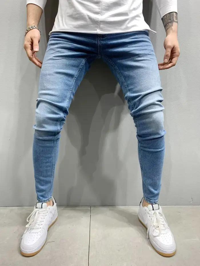 Mâle Hip-hop pantalon couleur Pure déchiré jean hommes mince Long crayon pantalon hommes vêtements d