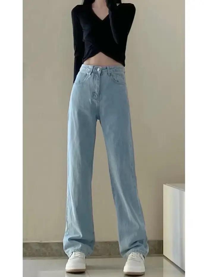 Automne printemps jean femmes Denim pantalon Vintage pantalon droit mode femme blanc noir solide amp
