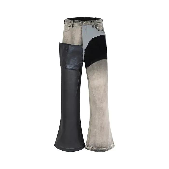 RO Style Ribbons Patchwork Gradient Stacked Warm Pants, Jeans évasés unisexes, Streetwear droit, Bag