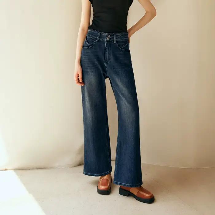 OLrain Jeans en Denim Tendance 2026 Printemps Hiver Nouveaux Jeans Droits Taille Haute Vintage Décon