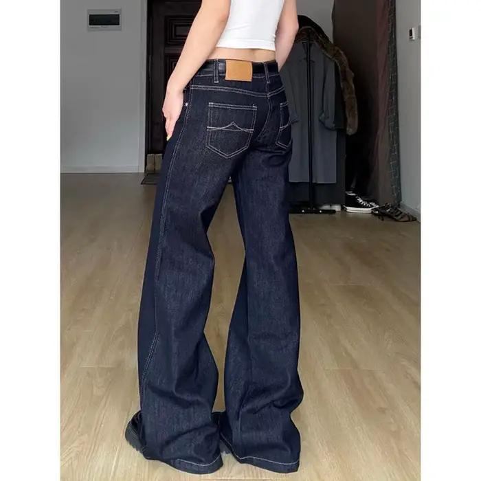 Jean bleu femme Hip-hop mode Vintage Streetwear Y2K jambe large Jean droit taille haute pantalon cla