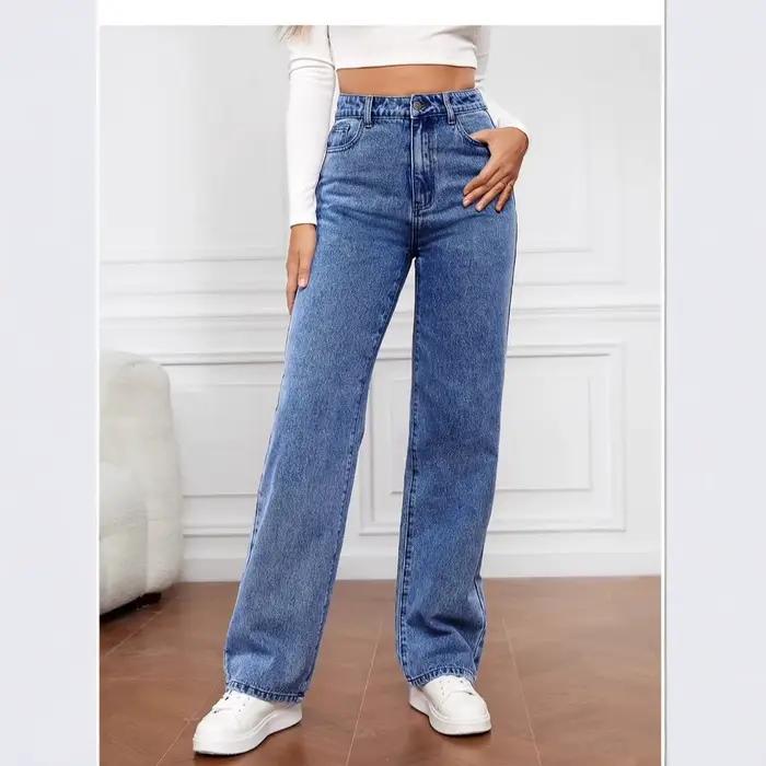 Nouveau Jean en Denim Taille Haute Coupe Droite Femme 2025 – Tendance, Polyvalent, Lavé, Décontracté