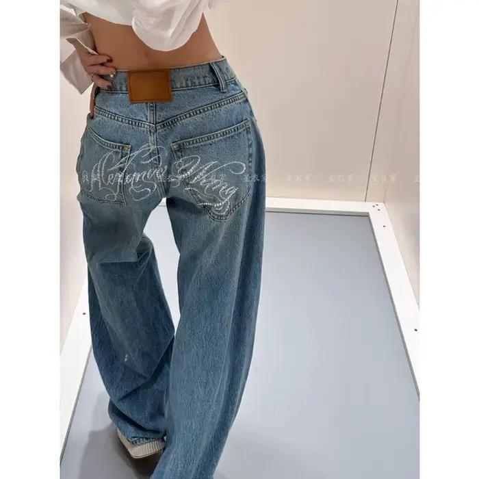 Jean ample à jambes larges pour femmes, pantalon décontracté, Vintage, Design rétro, Style américain