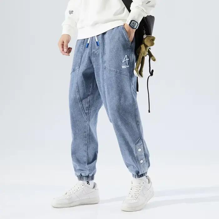 Pantalon de jogging en jean pour homme, pantalon en denim, taille élastique, grande taille, mode déc