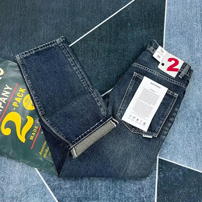 Jean lourd à jambes droites pour hommes, pantalon tendance américain rétro kaki, lavage bleu, vieux 