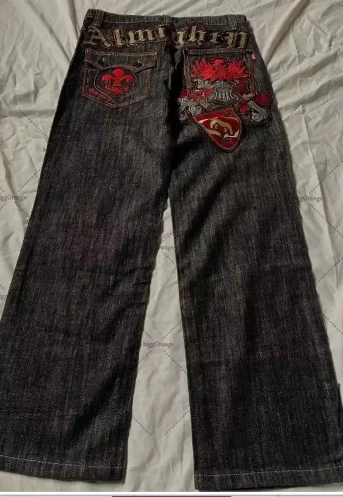 Jean vintage américain Liberty Goddess Diamond, taille haute, coupe droite, jambes larges, Y2K, déco