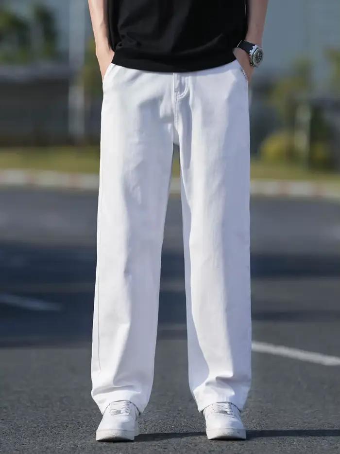 100% coton mode jean ample hommes printemps été mince droit lavé respirant blanc Denim pantalon déco
