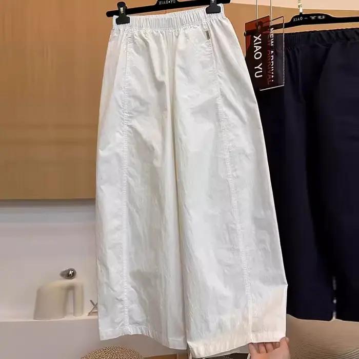 Pantalon blanc large décontracté taille haute pour femme, style BF décontracté, coupe décontractée, 