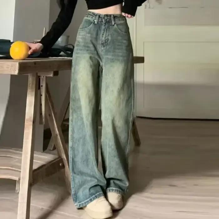 Jean Vintage pour femmes, taille haute irrégulière, amincissant, jambes larges, pantalon Long, mode 