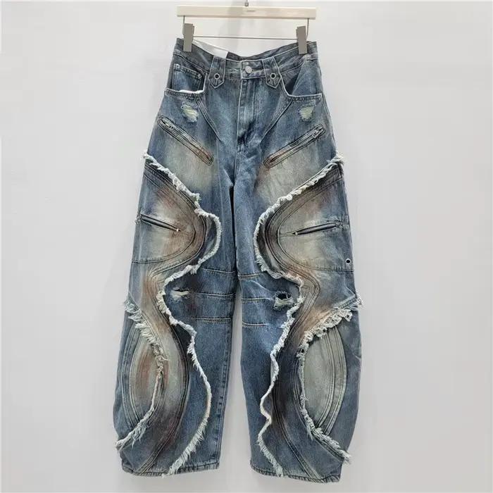Jean Cargo froncé à lacets pour femmes, pantalon Long Scimitar Vintage délavé et incurvé teint en bo
