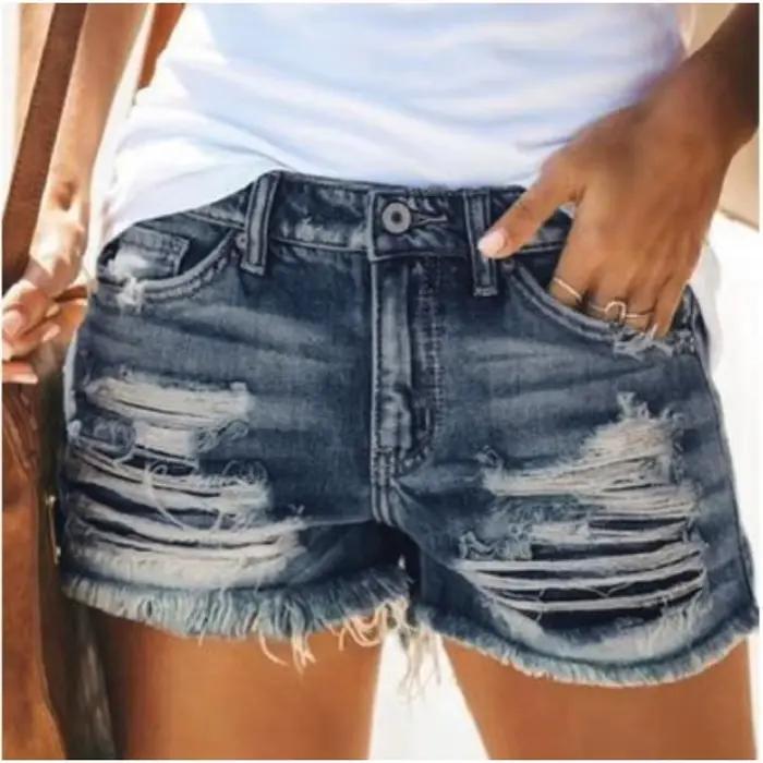 Botvotee été déchiré maigre Shorts jean pour femmes taille haute décontracté Denim Shorts Vintage ré