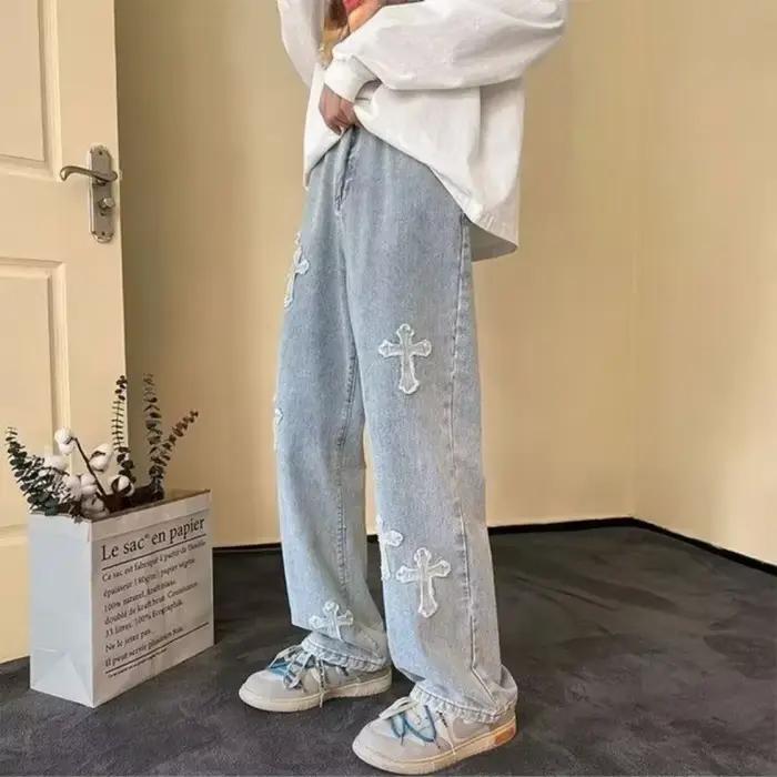 Jean en Denim à jambes droites pour hommes, nouvelle mode décontractée, ample, pantalon Y2k, jambes 