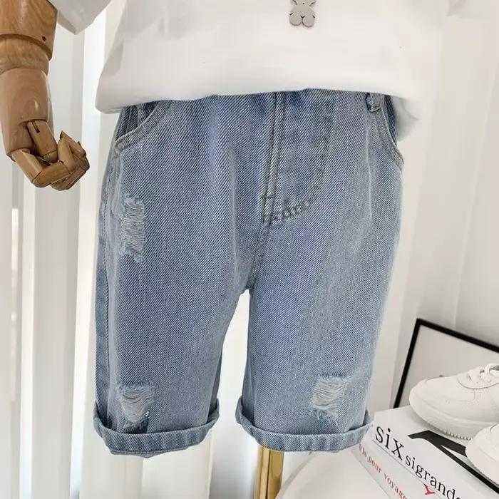 Short d'été déchiré coréen pour enfants, jeans fins pour garçons, shorts pour bébés, à la mode, nouv