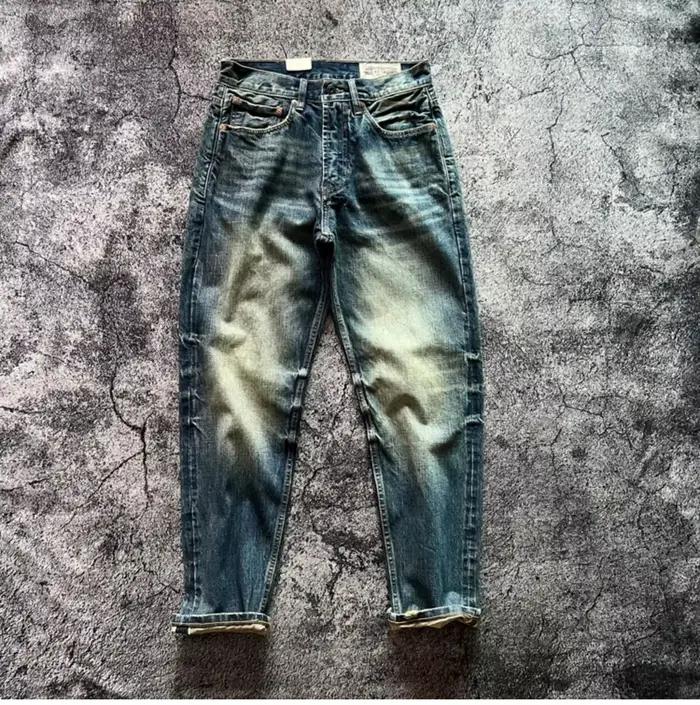 Jean en Denim Délavé pour Homme, 100% Coton, Pantalon Droit, Vintage, Selvedge, Doux, Y2k, Jeune, Au