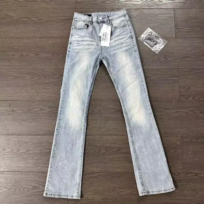 Jean évasé bleu clair style américain pour homme, coupe décontractée, avec poches, en denim de coton