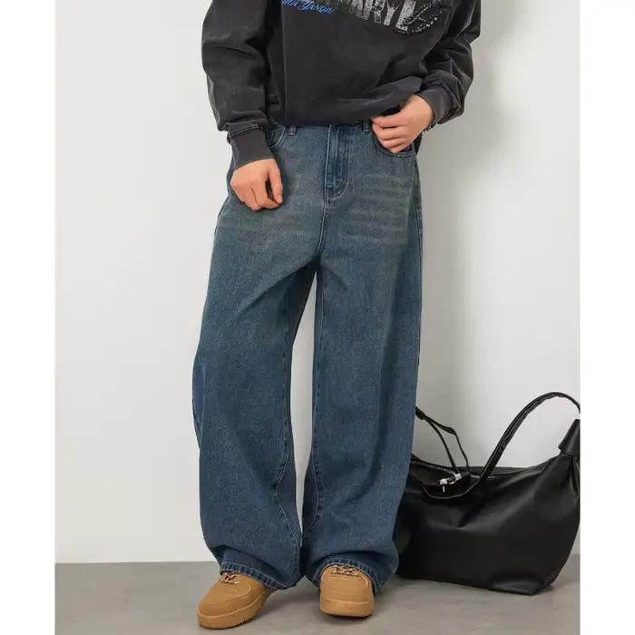 Pantalon en jean bleu à jambe droite pour homme, style vintage décontracté, printemps