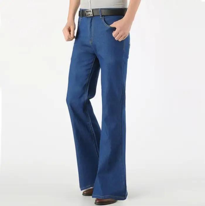 Jean évasé pour hommes, bas de pantalon en Denim fin, nostalgique, Vintage, bleu, années 80