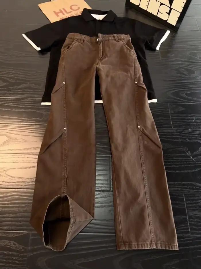 Jean rétro à rivets 2026 pour homme – Pantalon d'été fin haut de gamme Maillard micro-extensible en 