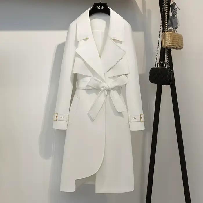 Manteau mi-long chic pour femme, manteau document monochrome, manches longues, simple, haut de gamme