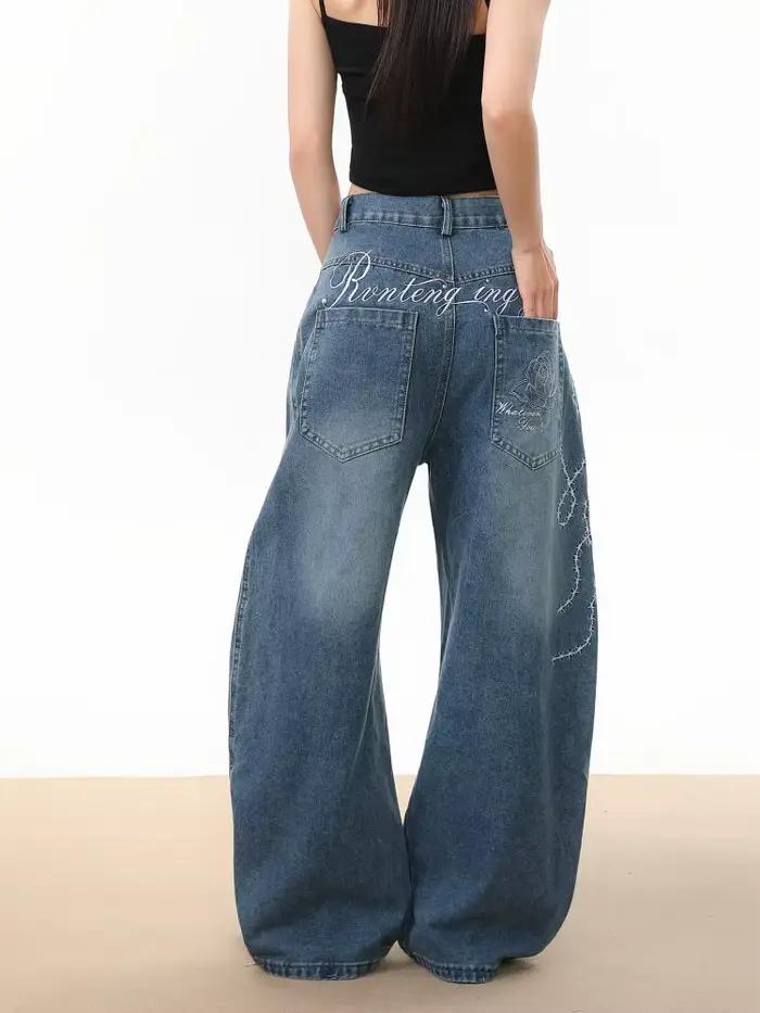 2025 Rop Y2K Streetwear épine lettre broderie Baggy empilé jean pantalon pour femmes vêtements jambe