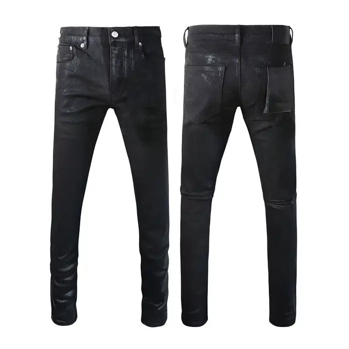 Jeans pour hommes, style classique, rétro, lavage noir, peinture, réparation de trous, taille basse,