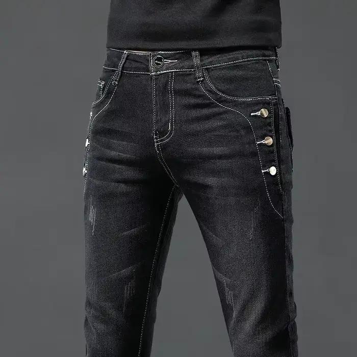 Jean Vintage pour hommes, pantalon crayon droit extensible, mode coréenne, lavage flocon de neige, c