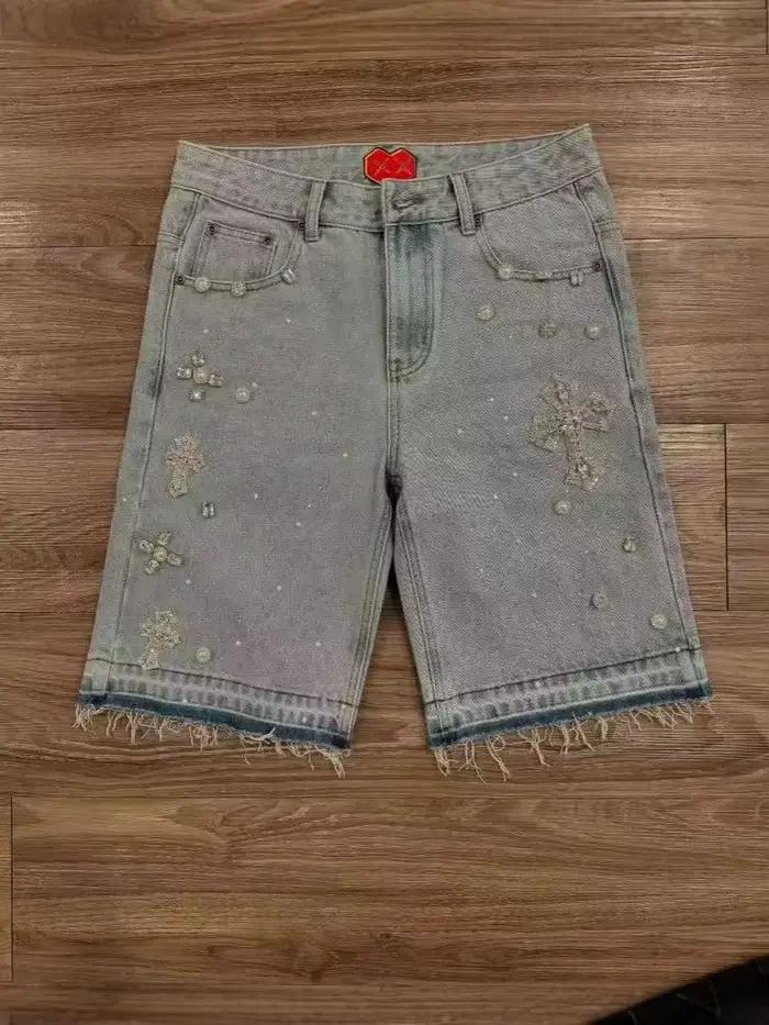 Marque de mode américaine ins strass jeans haute rue hommes et femmes décontracté à la mode rétro la