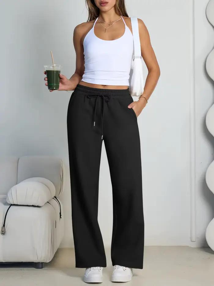 Pantalon large pour femme, style européen et américain, en molleton, avec cordon de serrage à la tai