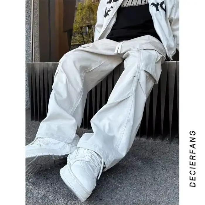 Pantalon de parachutiste plissé pour hommes, pantalon de travail multi-poches, ample, droit, jambes 