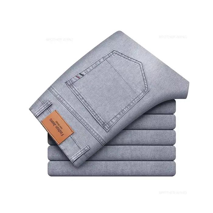 Jean fin pour homme, coupe droite, confortable, taille haute, style décontracté chic, vêtements de m