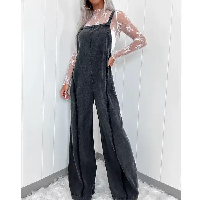 Femmes Denim barboteuses et combinaisons dames Vintage jambe large jean longues combinaisons Combina