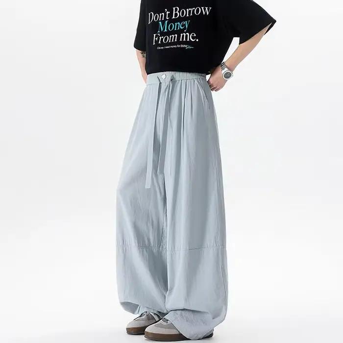 Pantalon Palazzo à jambes larges pour hommes, léger, taille haute, décontracté, vêtements de plage e
