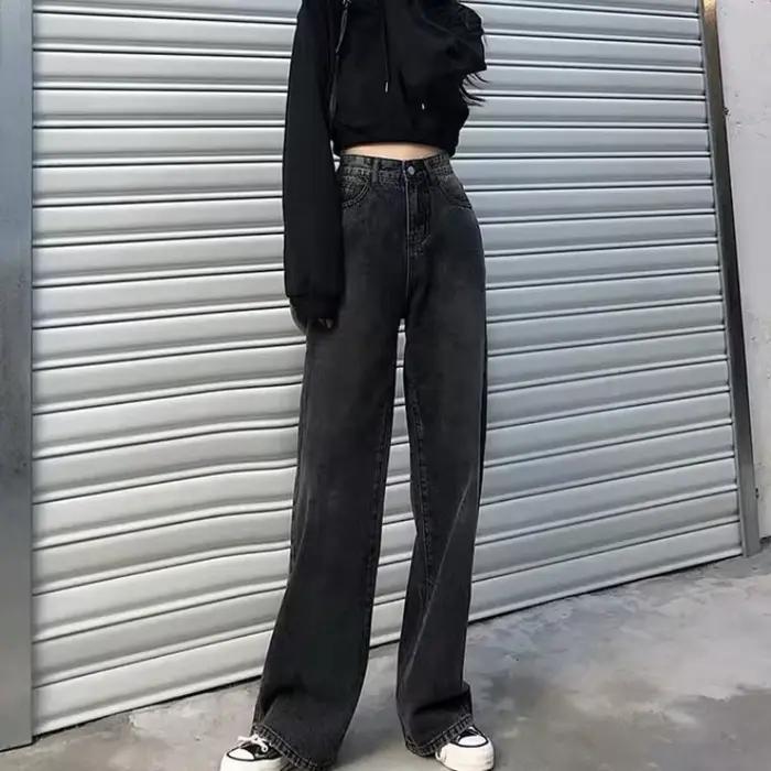 Nouveau Jean Américain Harajuku Y2K 2026, Gris Délavé, Coupe Droite Ample, Unisexe, Style Gothique, 