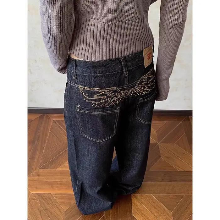Jeans baggy taille basse pour femmes ZHIZOU, style Y2K années 2000, broderies, grunge, cyberpunk, de