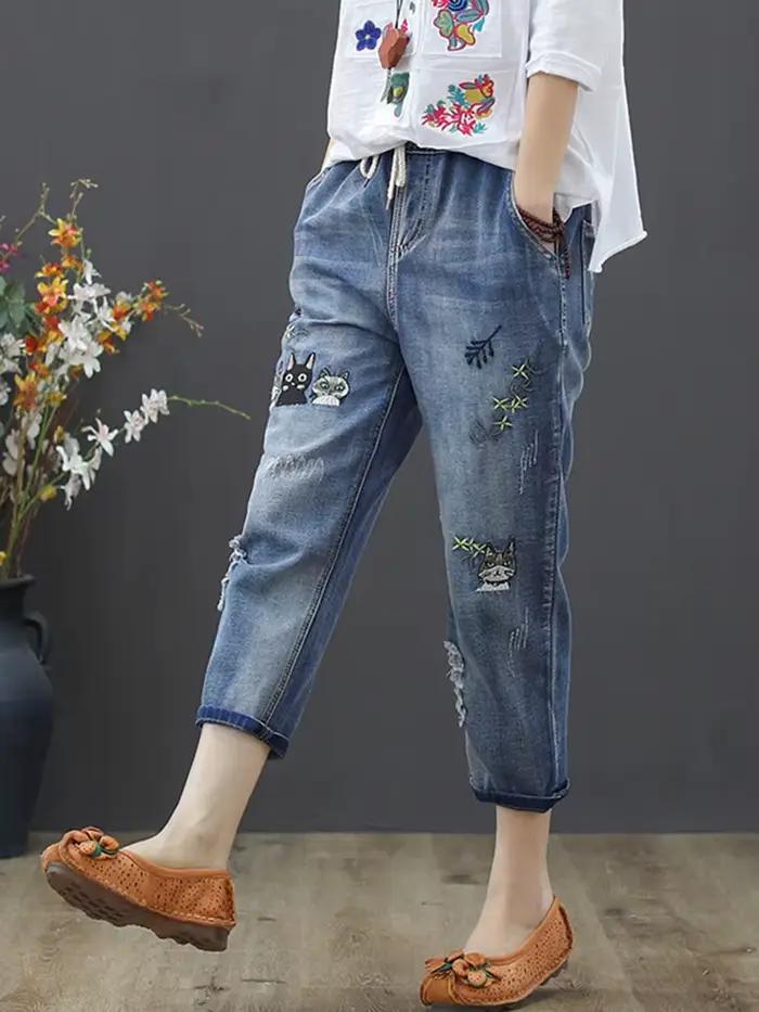 Amax luluE 2025 mode été Streetwear Denim pantalon dames Vintage élastique jean femmes décontracté a
